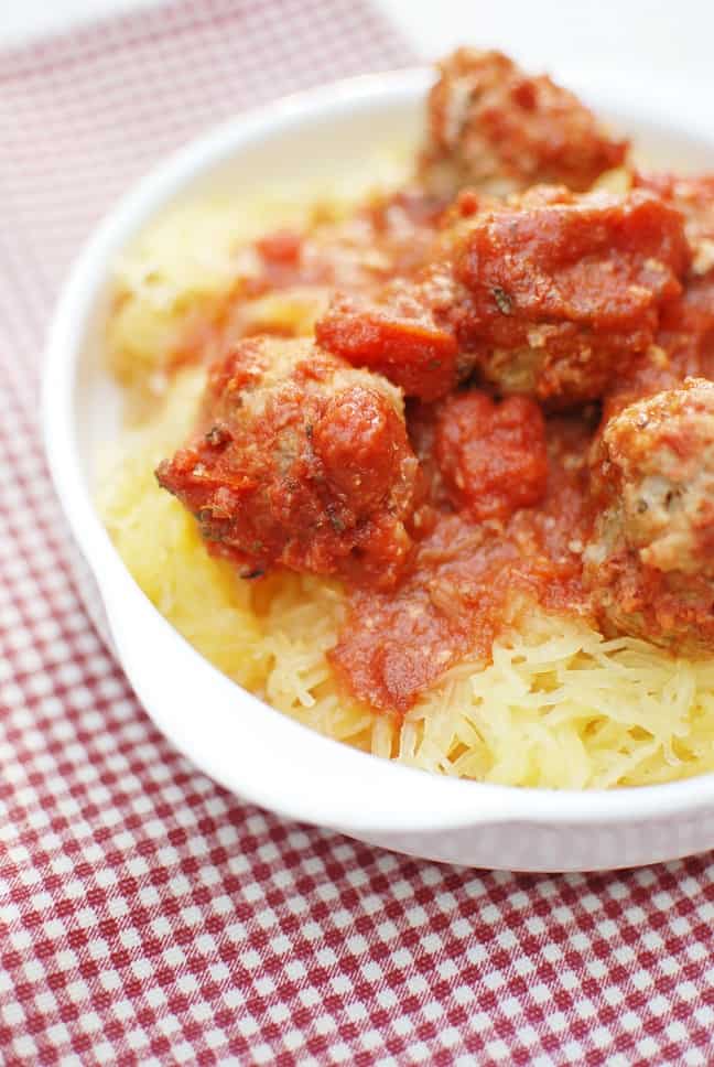 Crockpot Spaghetti Squash and Meatballs - Snacking in Sneakers
