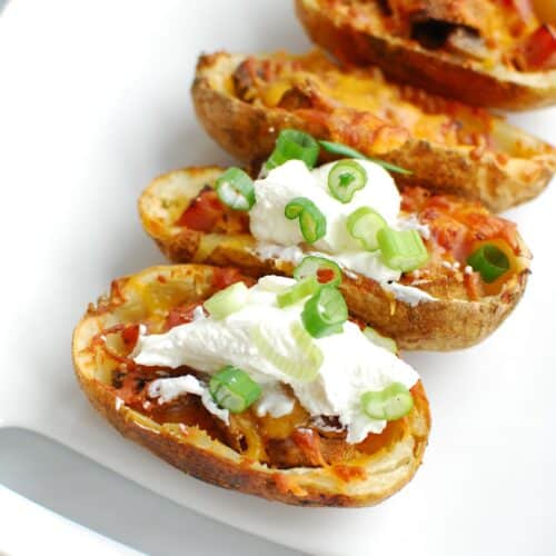 Loaded Air Fryer Potato Skins - Snacking in Sneakers