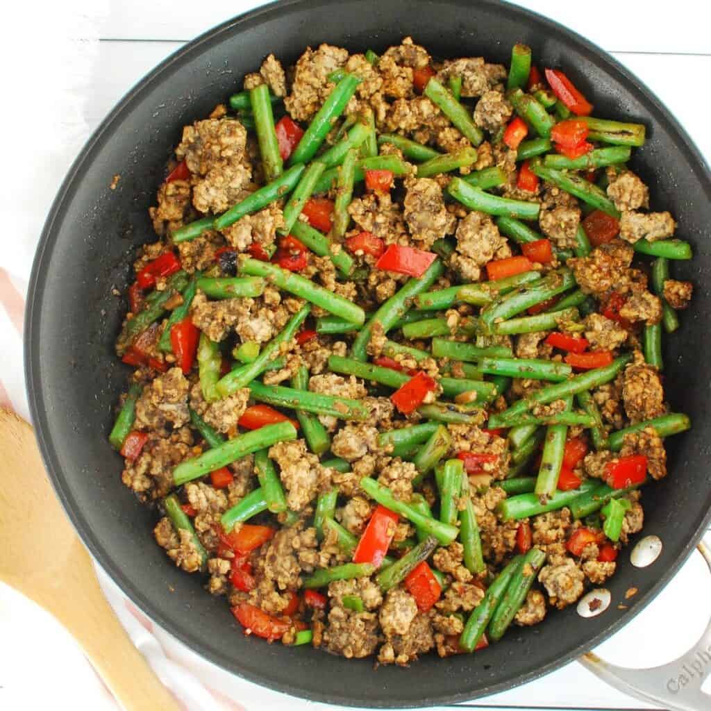 Ground Pork Stir Fry with Mushrooms and Green Beans