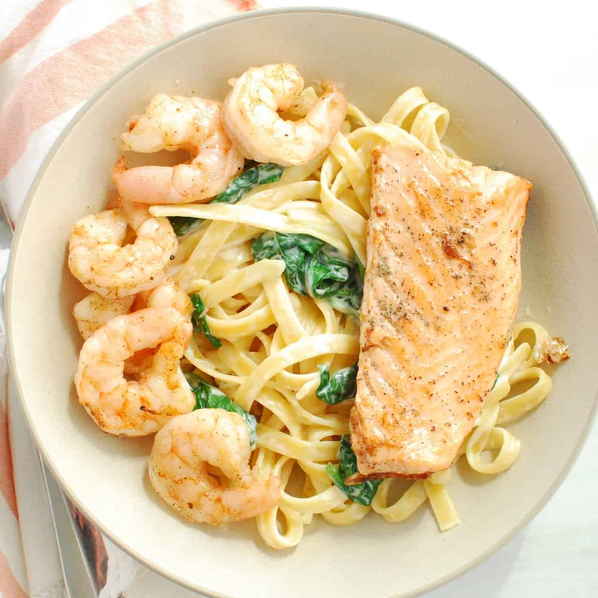 Shrimp and Salmon Pasta - Snacking in Sneakers