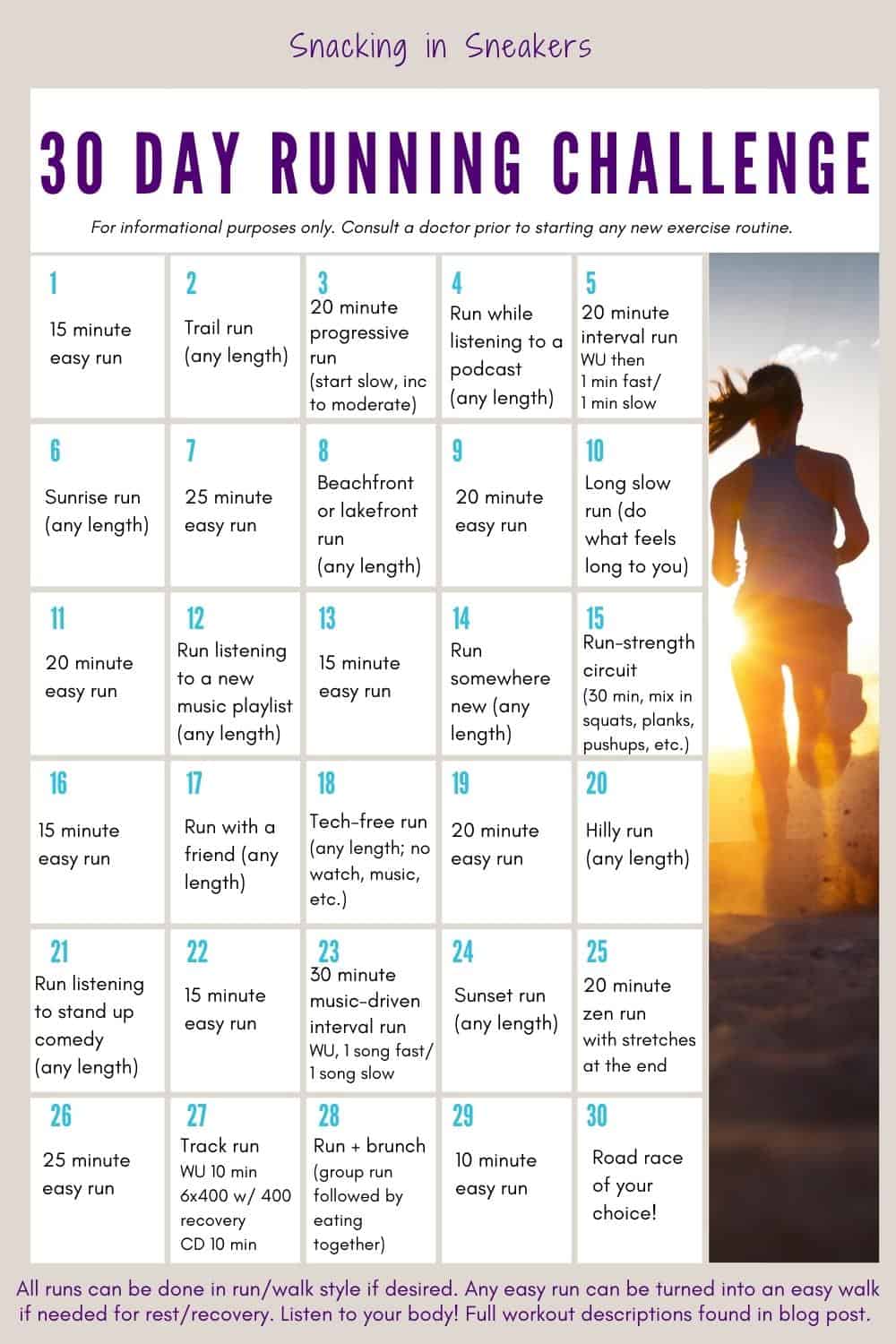 30 Day Running Challenge to Get You Motivated! Snacking in Sneakers